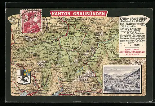 AK Chur, Ortsansicht, Karte des Kanton Graubünden