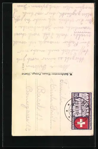 AK Mollis, Strassenpartie mit Kirche