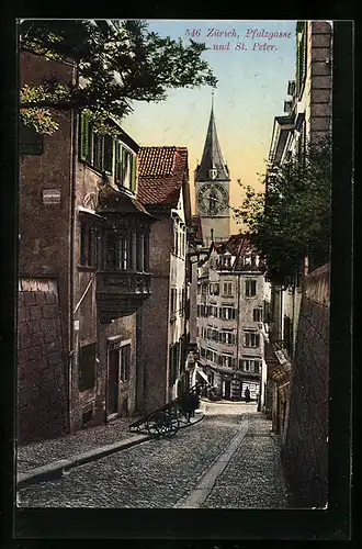 AK Zürich, Pfalzgasse und St. Peter