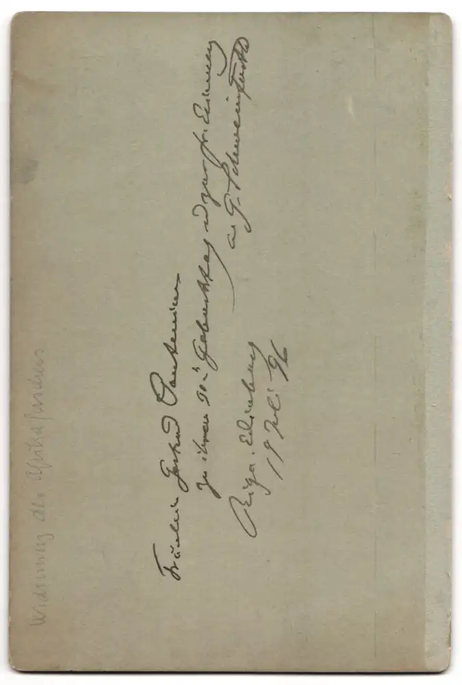 Fotografie E. v. Eggert, Riga, Ansicht Riga, Rückseite Autograph Georg Schweinfurth (Russ.-Baltischer Afrikaforscher) 1