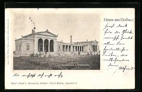 AK Gotha, Blick auf Crematorium und Urnenhalle