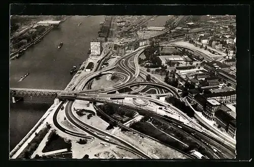 AK Mannheim, Auffahrt zur Rheinbrücke aus der Vogelschau