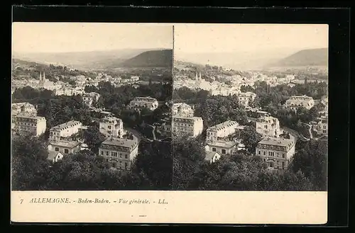 Stereo-AK Baden-Baden, Ortsansicht aus der Vogelschau