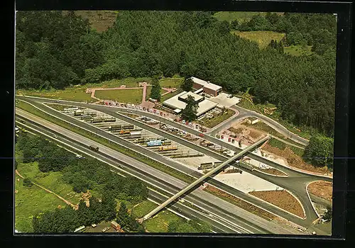 AK Siegburg-Ost, Autobahnraststätte der Zellermayer-Hotelbetriebsgesellschaft aus der Vogelschau