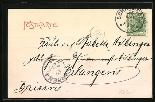 AK Lauterbach, Mädchen mit verlorenem Strumpf und Ortsansicht