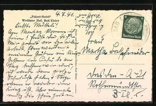 AK Bad Elster, Palast-Hotel Wettiner Hof