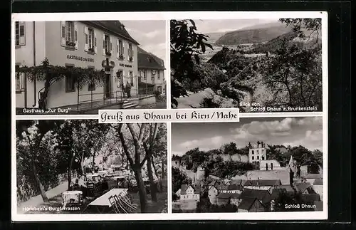 AK Dhaun, Gasthaus Zur Burg, Bes. Andreas Horlebein, Horlebein`s Burgterrassen, Schloss Dhaun