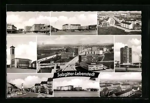 AK Salzgitter-Lebenstedt, Strassenpartien, Hochhaus, Ortsansicht aus der Vogelschau