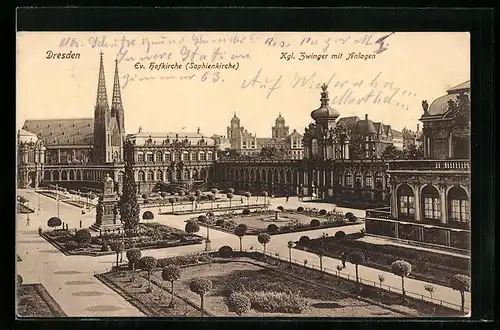 AK Dresden, Ev. Hofkirche (Sophienkirche) und Zwinger mit Anlagen