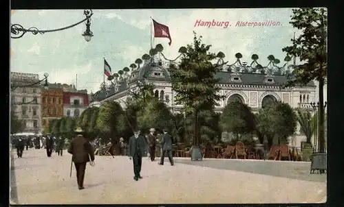 AK Hamburg-Neustadt, Alsterpavillon mit Passanten