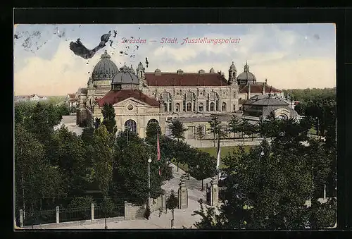 AK Dresden, Städt. Ausstellungspalast mit Anlage aus der Vogelschau