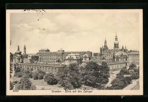 AK Dresden, Zwinger mit Anlagen aus der Vogelschau