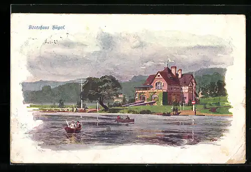 Künstler-AK Essen /Ruhr, Bootshaus Hügel