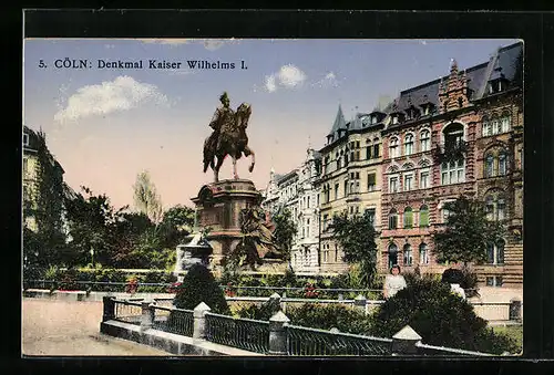 AK Cöln, Denkmal Kaiser Wilhelm I. mit Häuserreihe