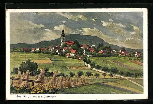AK Hochkirch, Teilansicht mit Kirche und dem Czorneboh