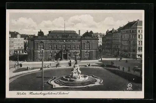 AK Görlitz i. Schl., Hindenburgplatz mit Postamt und Brunnen