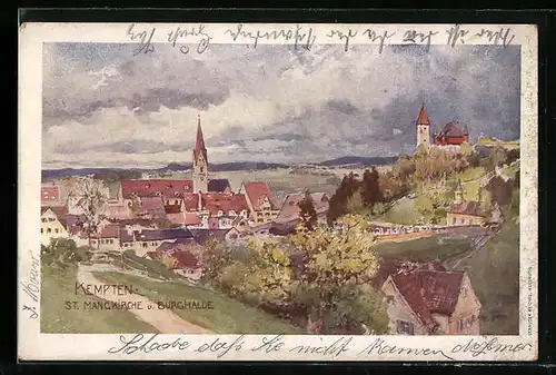 Künstler-AK Kempten, St. Mangkirche und Burghalde