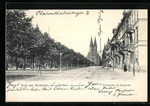 AK Wiesbaden, Rheinstrasse mit Ringkirche