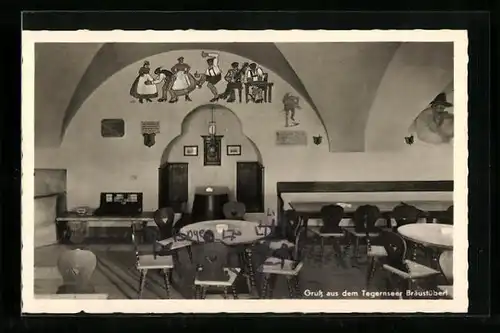 AK Tegernsee, Gasthaus Bräustüberl, Innenansicht