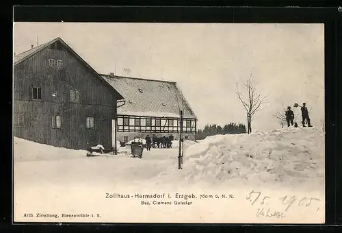 AK Hermsdorf i. Erzgeb., Zollhaus im Winter