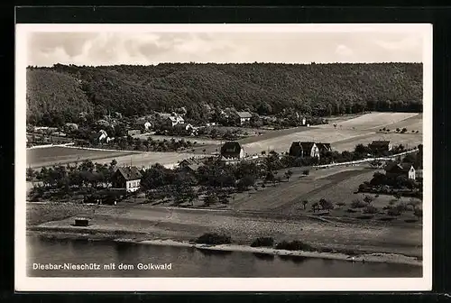 AK Diesbar-Nieschütz, Ortsansicht mit dem Golkwald