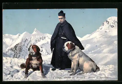 AK Grand St. Bernard, Maître et Serviteurs, Priester mit Bernhardinern
