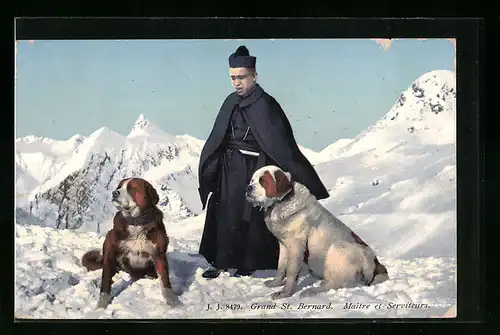 AK Grand St. Bernard, Maître et Serviteurs, Priester mit Bernhardinern