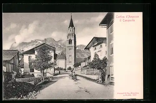 AK Cortina d`Ampezzo, Il Campanile, Strassenpartie mit Campanile