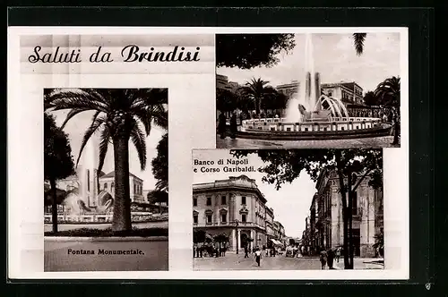 AK Brindisi, Fontana Monumentale, Banco di Napoli e Corso Garibaldi