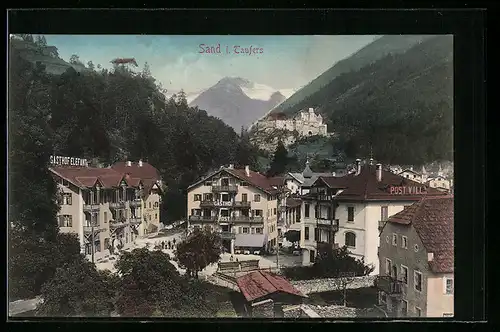 AK Sand in Taufers, Ortsansicht mit Gasthaus Post u. Gasthof Elefant