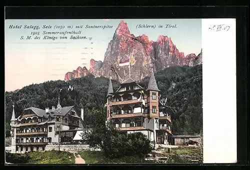 AK Seis a. Schlern, Hotel Salegg mit Santnerspitze