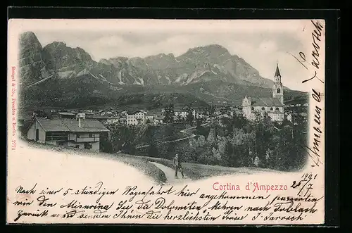 AK Cortina d`Ampezzo, Ortspartie mit Kirche