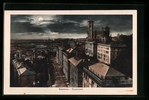 AK Genova, Panorama bei Mondschein
