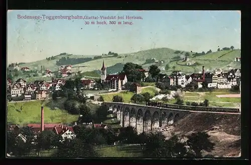 AK Herisau, Glattal-Viadukt, Bodensee-Toggenburgbahn, Ortsansicht