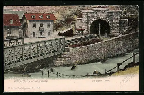 AK Goeschenen, Brücke und Tunneleinfahrt der Gotthardbahn