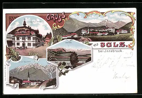 Lithographie Igls bei Innsbruck, Gasthof Altwirt, Lanser-See