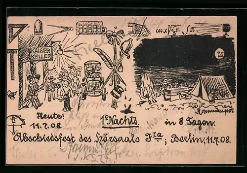 Künstler-AK Berlin, Abschiedsfest des Hörsaals JIa 1908 im Kaiser-Keller
