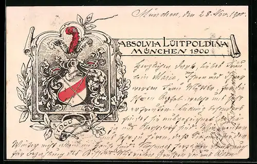 Künstler-AK München, Absolvia Luitpoldina 1900, Studentenwappen