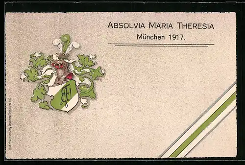 Präge-AK München, Absolvia Maria Theresia 1917, Studentenwappen