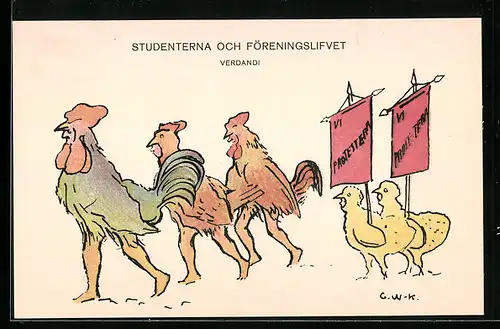 Künstler-AK Upsala, Studentikars Karneval 1910, Studenterna och Föreningslifvet