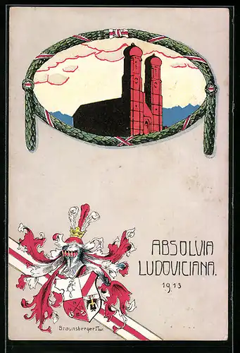 Künstler-AK München, Absolvia Ludoviciana 1913, Studentenwappen