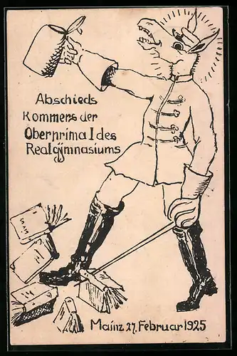 Künstler-AK Mainz, Abschieds Kommers der Oberprima I des Realgymnasiums 1925, Muli