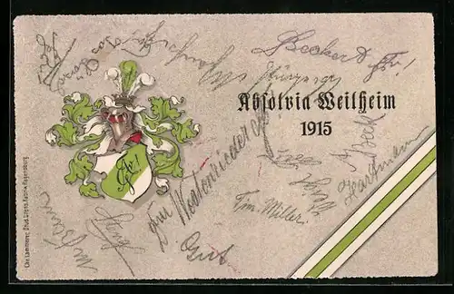 Künstler-AK Weilheim, Absolvia 1915, Wappen