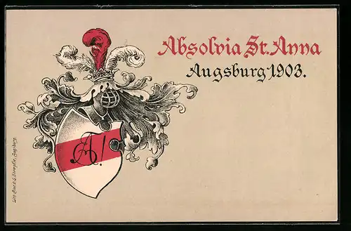 Künstler-AK Augsburg, Absolvia St. Anna 1903, Wappen