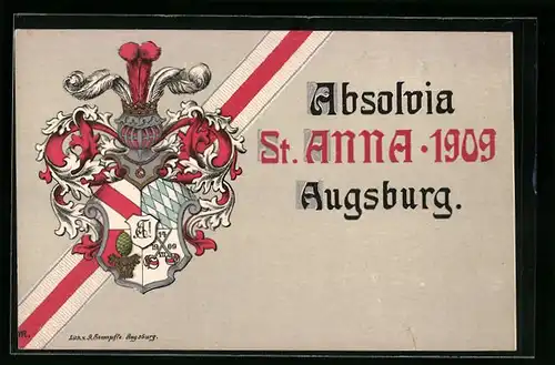 Künstler-AK Augsburg, Absolvia St. Anna 1909, Wappen
