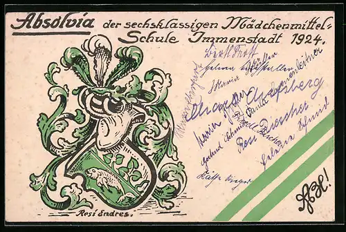 Künstler-AK Immenstadt, Absolvia der sechsklassigen Mädchenmittelschule 1924, Wappen