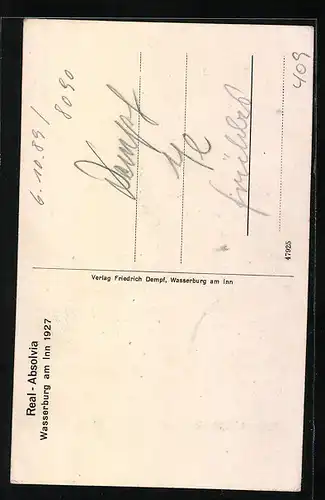 Künstler-AK Wasserburg am Inn, Real-Absolvia 1927, Schüler gehen in die Kneipe
