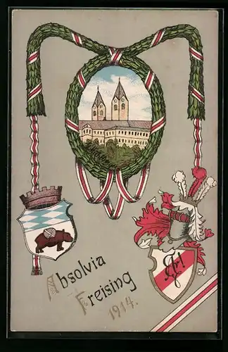 Künstler-AK Freising, Absolvia 1914, Wappen