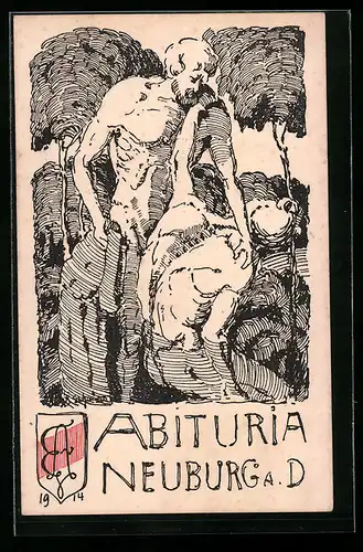 Künstler-AK Neuburg a. D., Abituria 1914, Wappen