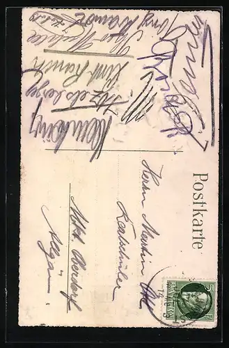 Künstler-AK Kaufbeuren, Real-Absolvia 1914, Wappen